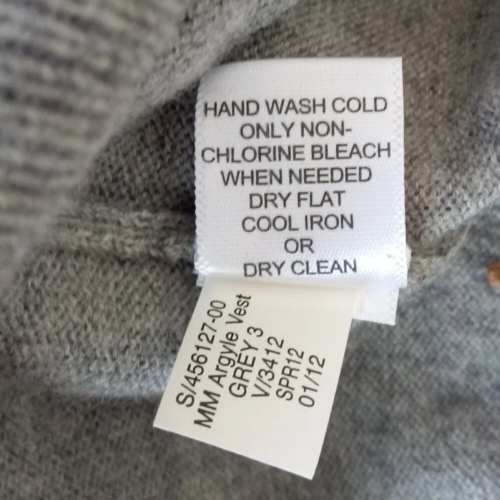 Banana Republic Madmen Argyle gray merino wool sweater vest sz L - Picture 8 of 9